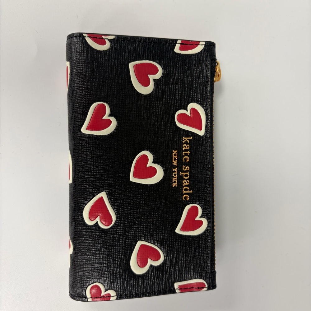 Kate Spade Black Wallet with Red and White Hearts